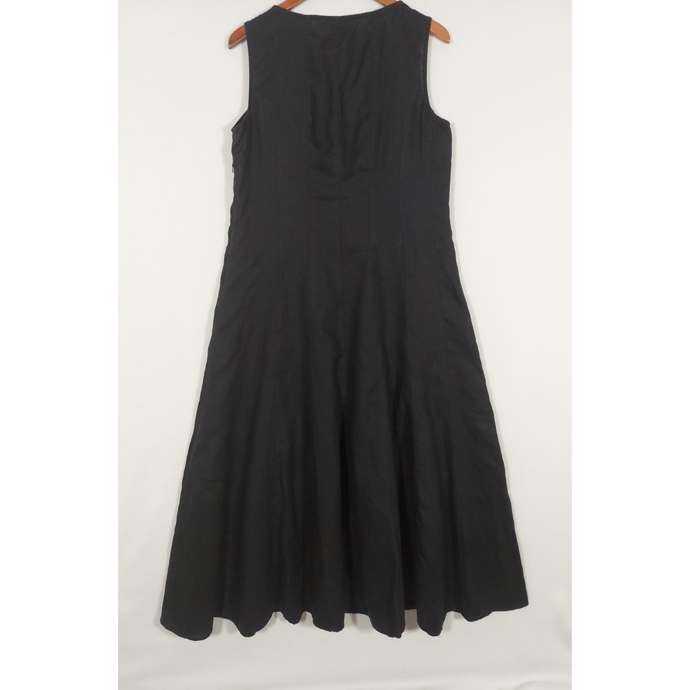 J.Jill Linen Black Maxi Dress L Lagenlook A-Line Scoop Neck Coastal Side Zip - Picture 3 of 9